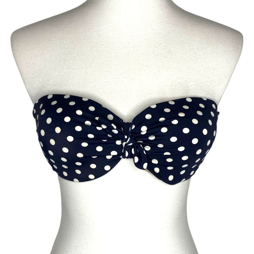 J. Crew Polka Dot Bikini Swim Top Navy Blue Strapless Underwire Size 32D Beach